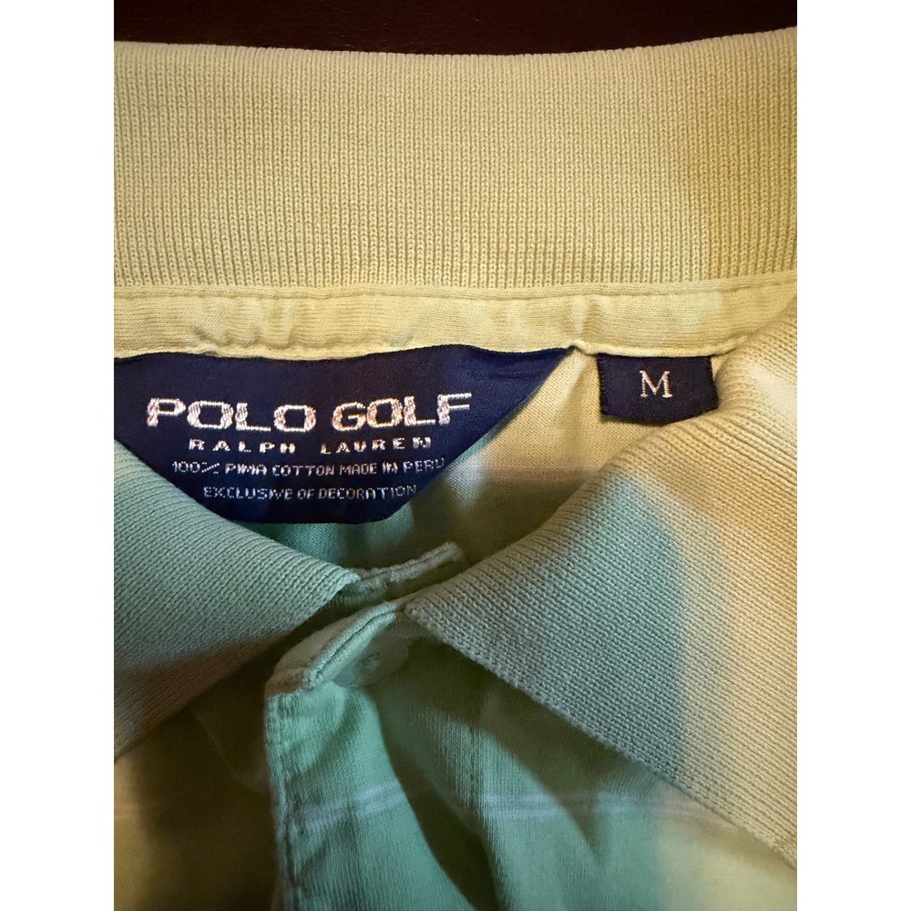 Polo Golf Ralph Lauren Mens Medium Pima Cotton Striped Polo Shirt Green PGA Logo - Picture 3 of 6